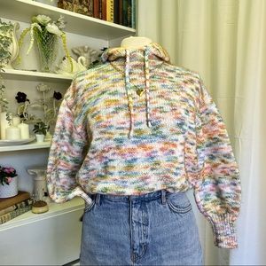 Lou & Grey Space Dye Hoodie Sweater Cream and Rainbow